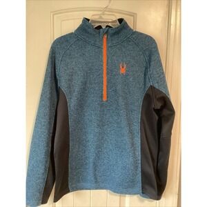 Spyder Men's Blue And Orange 1/4 Zip Knit Fleece Sweater Jacket Size M